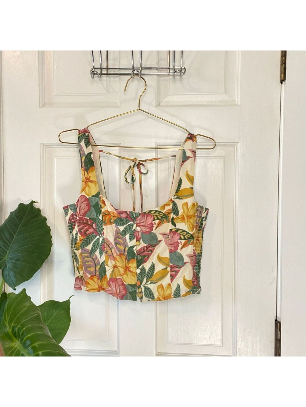 Roxy Top NWT Floral Linen Beach Surf Indie Boho Festival Coastal Tropical